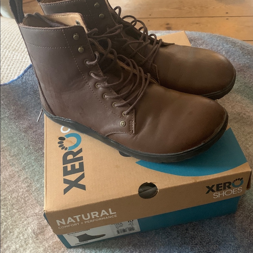 Xero Shoes Breckenridge Bootie 10 Brown Minimalist Leather Boot Womens Barefoot